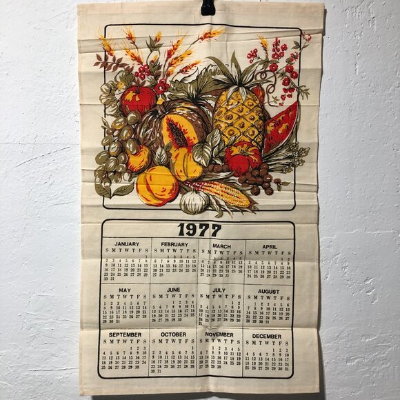 Vintage 1977 Cotton Linen Tea Towel Calendar Kitchen towel Harvest - Picture 5 of 12